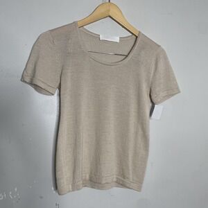 Hesperios‎ Ines tan Alpaca silk blend knit t-shirt Women's size XS